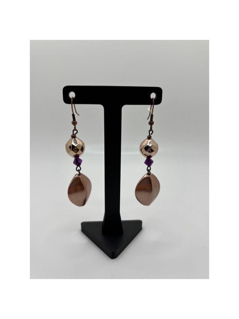 Beaded Drop Dangle Earrings Gold Purple Bronze